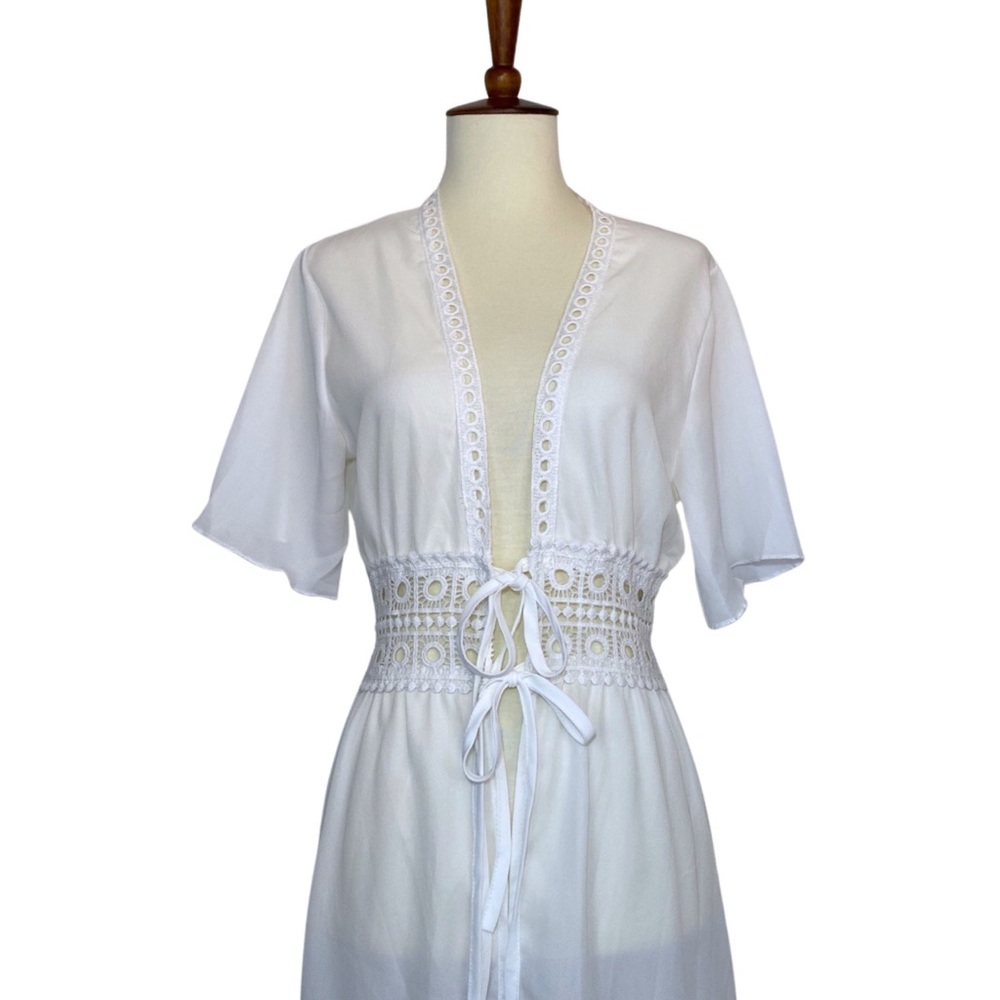 Boho White Chiffon Crochet Waist Maxi Coverup - Picture 9 of 16